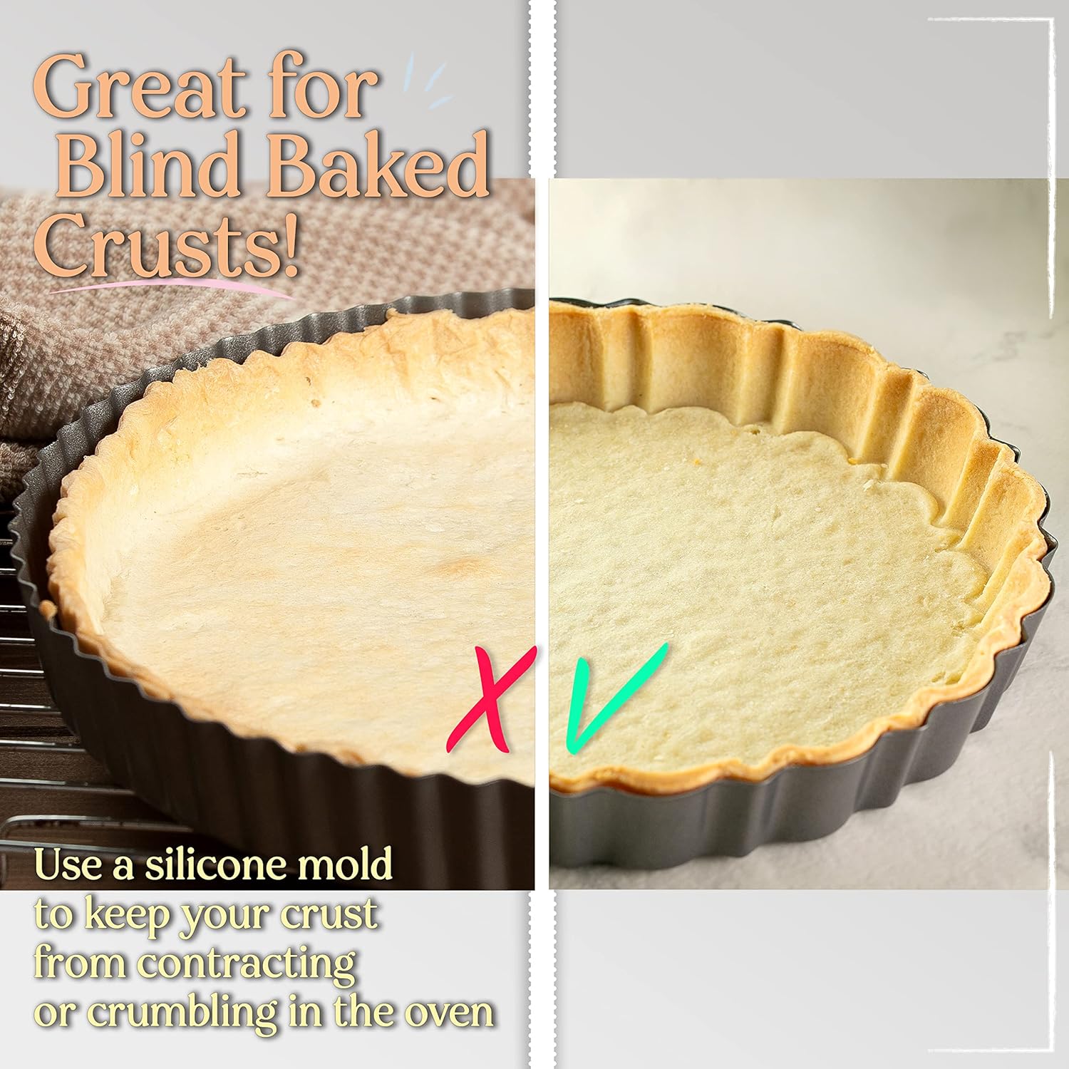 Patz&Patz Fluted Tart Pan 9 Inch Removable Bottom with Patented Silicone Crust Shaper | Nonstick Carbon Steel Quiche Baking Dish, Fruit Tart Molds for Baking, Quiche Pan & Pie Mold - PFOA & PTFE-Free