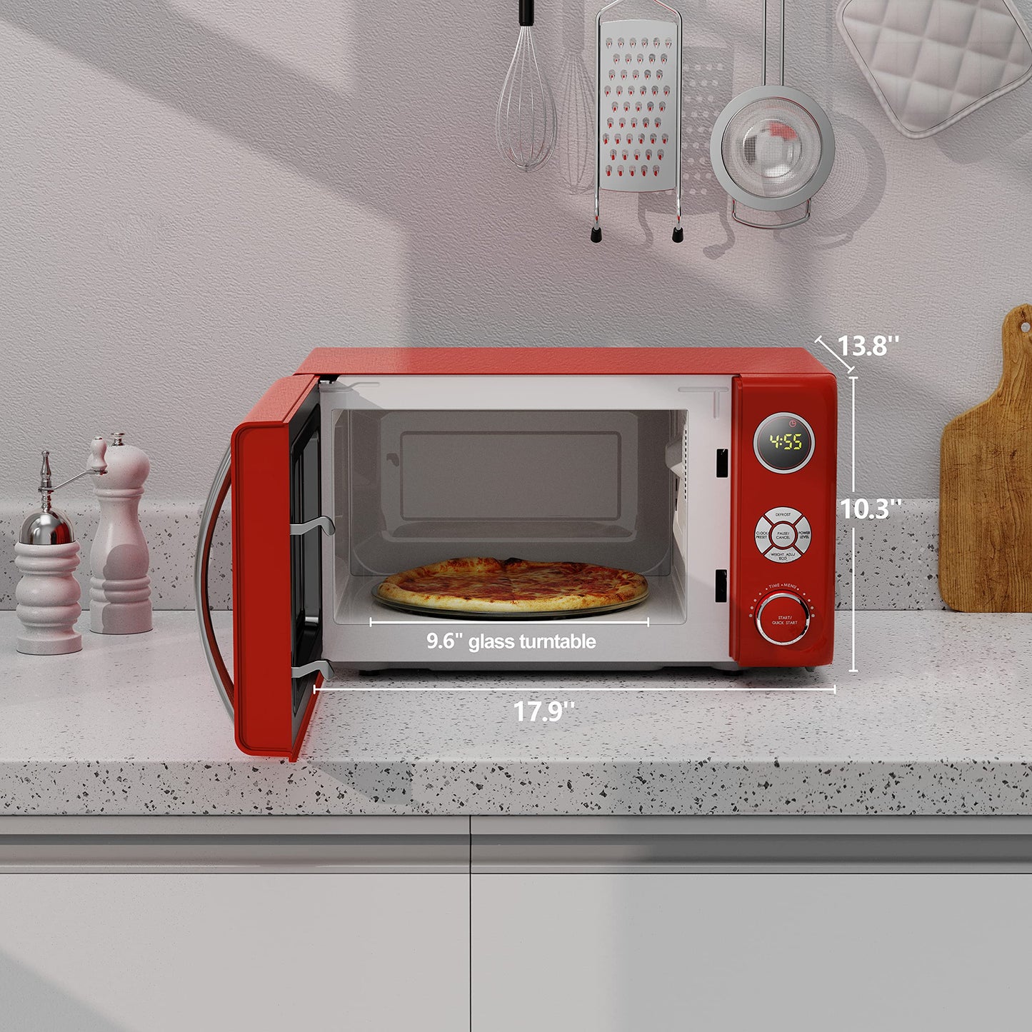 Galanz GLCMKA07RDR-07 Microwave Oven, LED Lighting, Pull Handle Design, Child Lock,Retro Red, 0.7 Cu.Ft