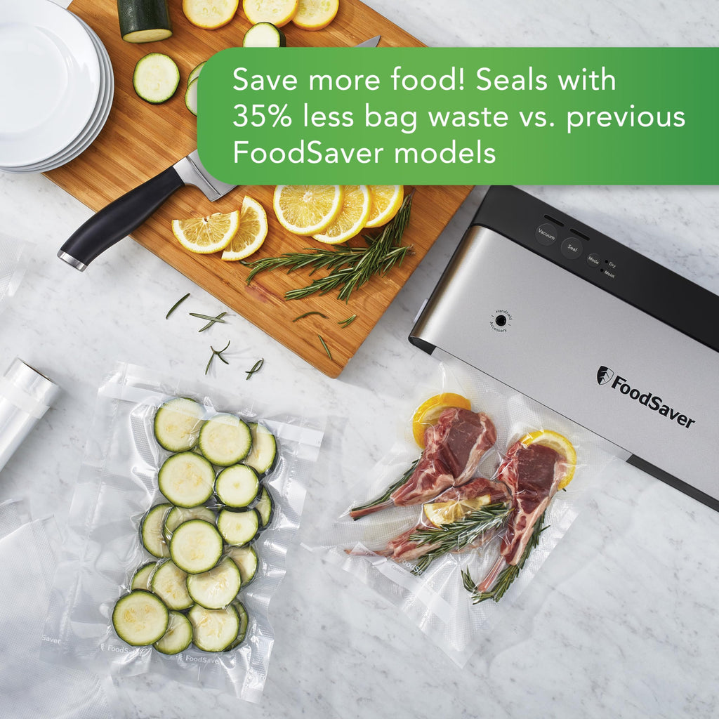 FoodSaver PowerVac Kompaktowa maszyna do pakowania próżniowego, stal nierdzewna i kolor czarny, przechowywanie pionowe, VS0150 | Zachowuje świeżość, zmniejsza ilość odpadów w torebkach, do żywności suchej i mokrej