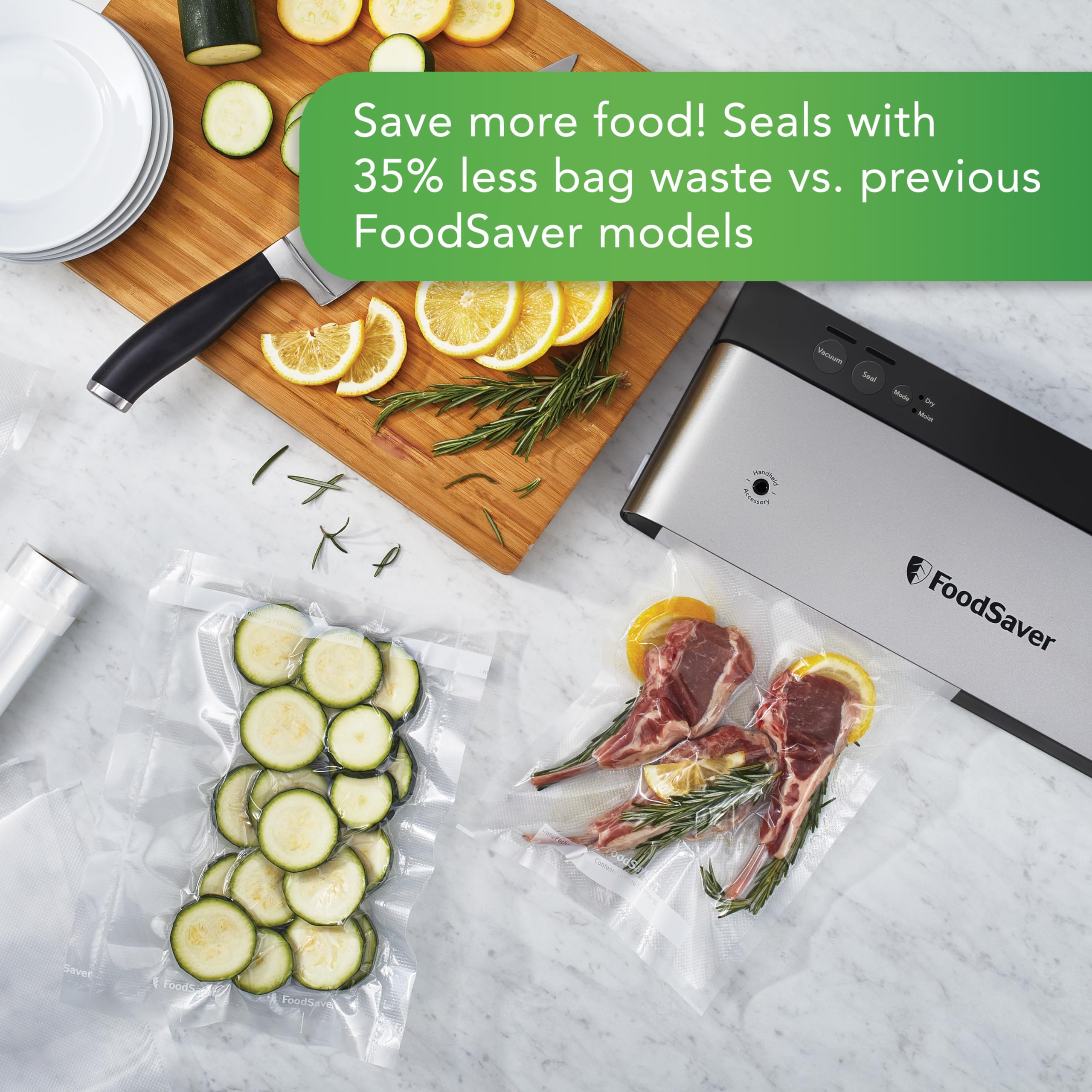 FoodSaver PowerVac Kompaktowa maszyna do pakowania próżniowego, stal nierdzewna i kolor czarny, przechowywanie pionowe, VS0150 | Zachowuje świeżość, zmniejsza ilość odpadów w torebkach, do żywności suchej i mokrej