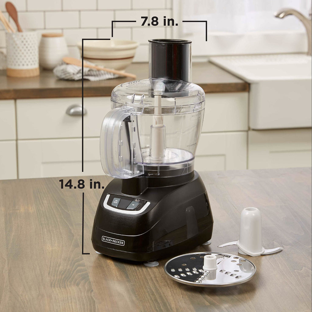 BLACK+DECKER FP1600B 8-kubkowy robot kuchenny z ostrzem ze stali nierdzewnej, czarny