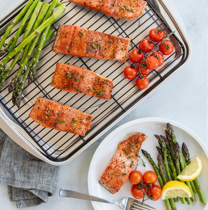 Nordic Ware Oven Crisp Baking Tray 2pc Set Includes Pan and Rack; Natural Aluminum For Air Frying, Crisping, Broiling, Baking