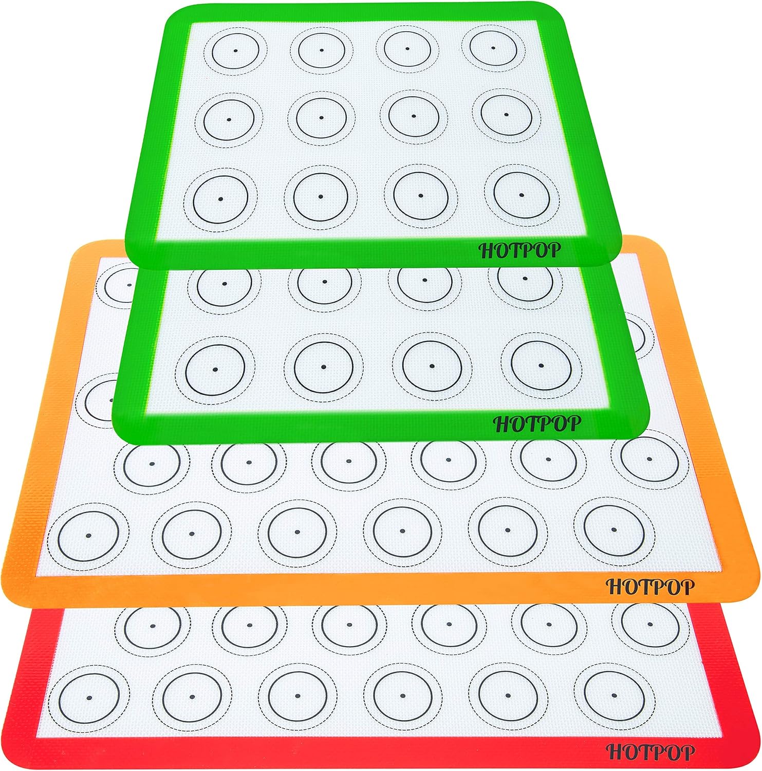 Set of 4 Reusable Macaron Cookie Sheet Baking Mats 0.75mm by HOTPOP (2 Half Sheets and 2 Quarter Sheets), Non Stick Baking Mats for Cookie Sheet