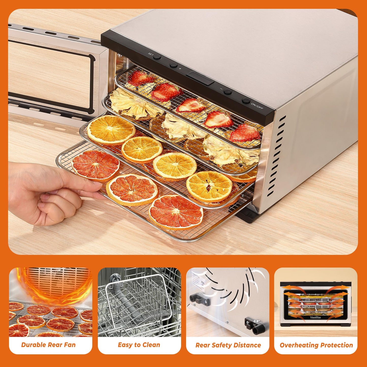 Food Dehydrator Machine - 5 Stainless Steel Trays, Digital Adjustable Timer, 400W, 176°F, Temperature Control, Mini Dryer for Jerky, Herb, Meat, Beef, Fruit and Dog Treats, Model 2015YJ, Silver