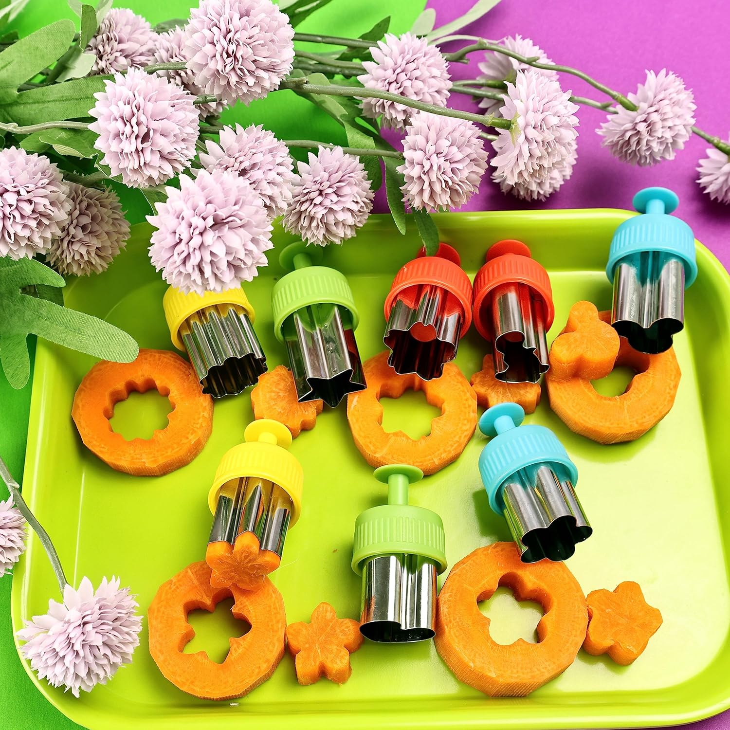 Vegetable Cutter Shapes Set - 8pc Press-type Mini Cookie Cutters Fruit Cookie Pastry Stamps Mold for Kids Baking and Food Supplement Tools Accessories