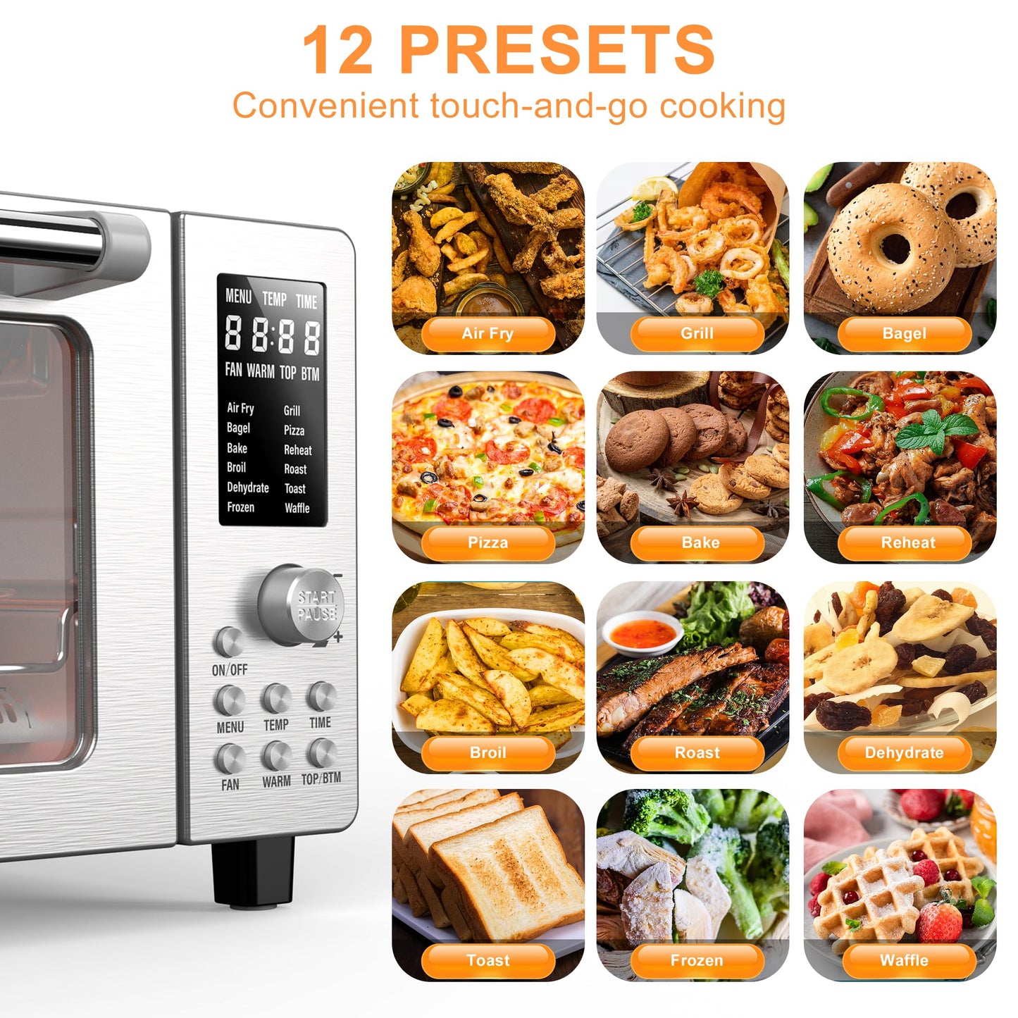 Nuwave Bravo Air Fryer Toaster Smart Oven, 12-in-1 Countertop Convection, 1800 Watts, 21-Qt Capacity, 50°-450°F Temp Controls, Top and Bottom Heater Adjustments 0%-100%, PFAS Free, Stainless Steel