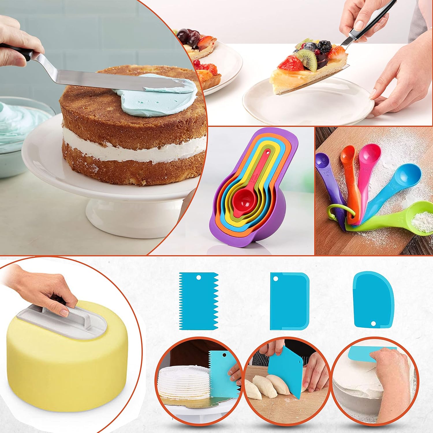 RFAQK 700PCs Cake Decorating Kit with Baking Supplies - Cake Turntable for Decorating with Baking Pans, Leveler, 24 Numbered Piping Tips, 2 Spatulas, Fondant Tools, Video Course, Pattern Chart & More