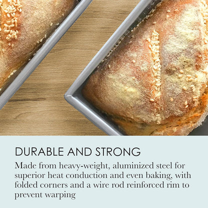 Chicago Metallic Commercial II 1-Pound Loaf Pan, Heavy-Weight Aluminized Steel, Professional Bread Baking Pan with Wire Reinforcement