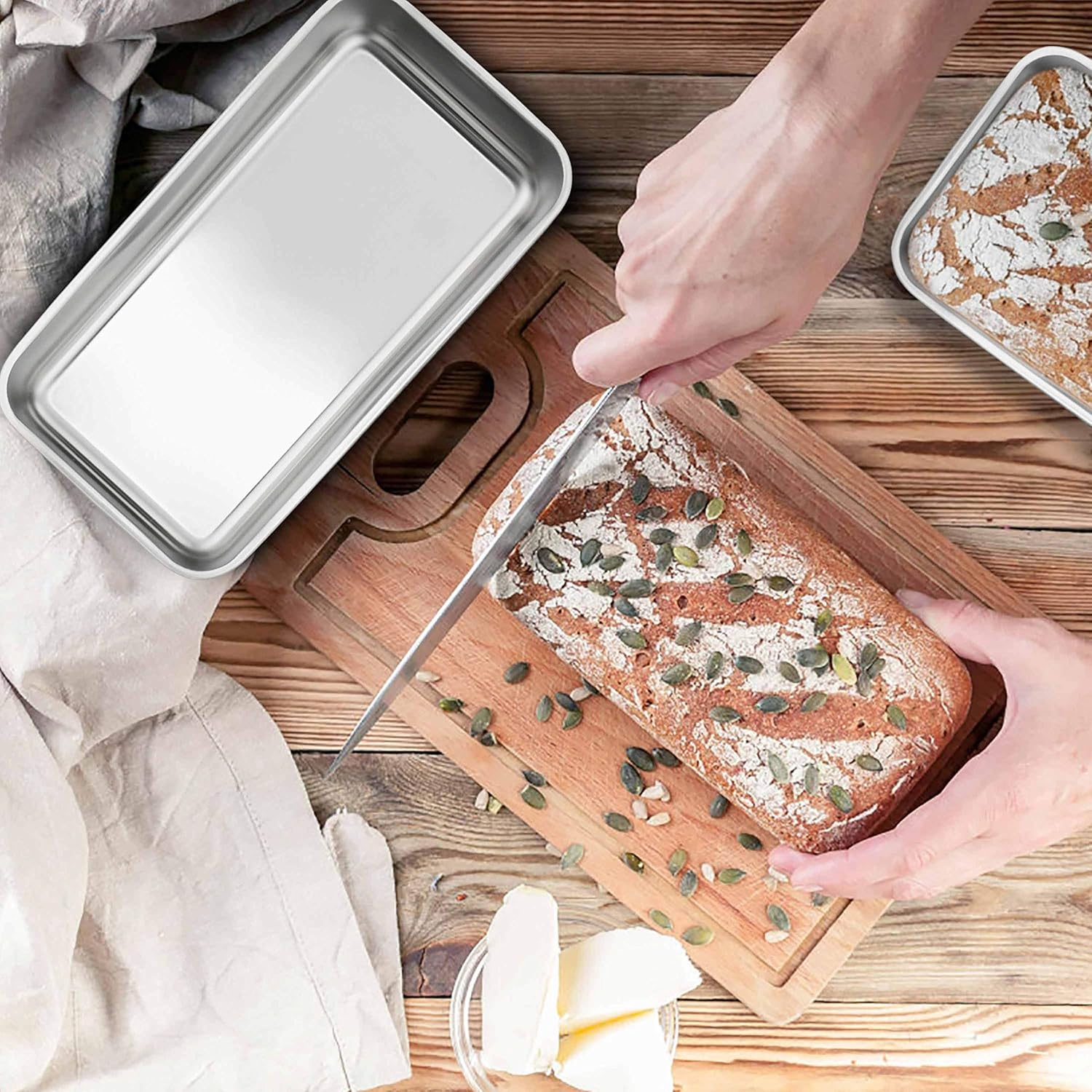 TeamFar Loaf Pans for Baking Bread, 9 × 5 Inch Stainless Steel Loaf Bread Pans Tins for Homemade Brownies, Healthy & Sturdy, Oven & Dishwasher Safe - Set of 2