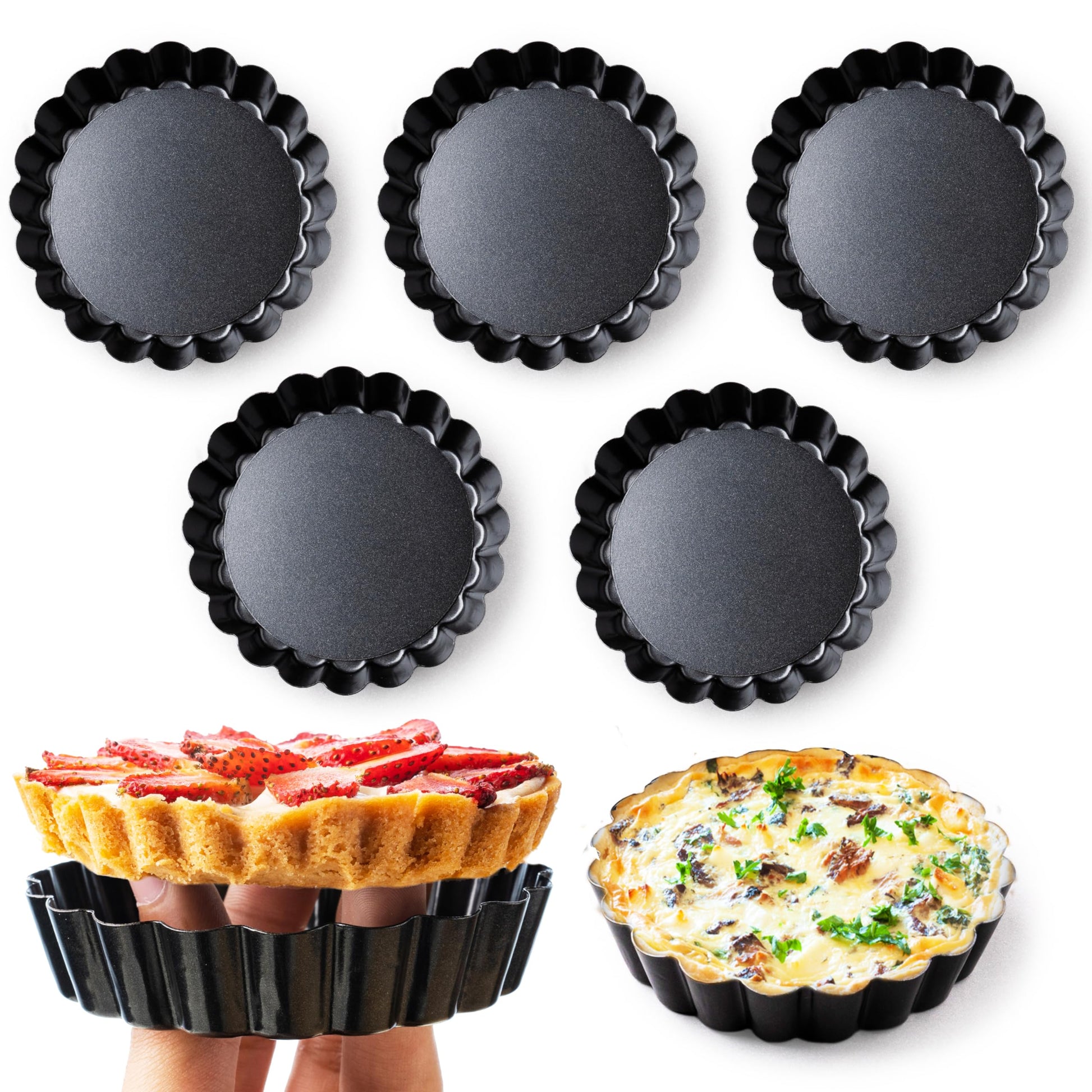 Tart Pan 9 Inch Removable Bottom- Carbon Steel Quiche Pan, Rust & Temperature Resistant Quiche Baking dish 550-600 °F- Non-Stick, Sturdy & Dishwasher Safe- Perfect for Baking Tarts