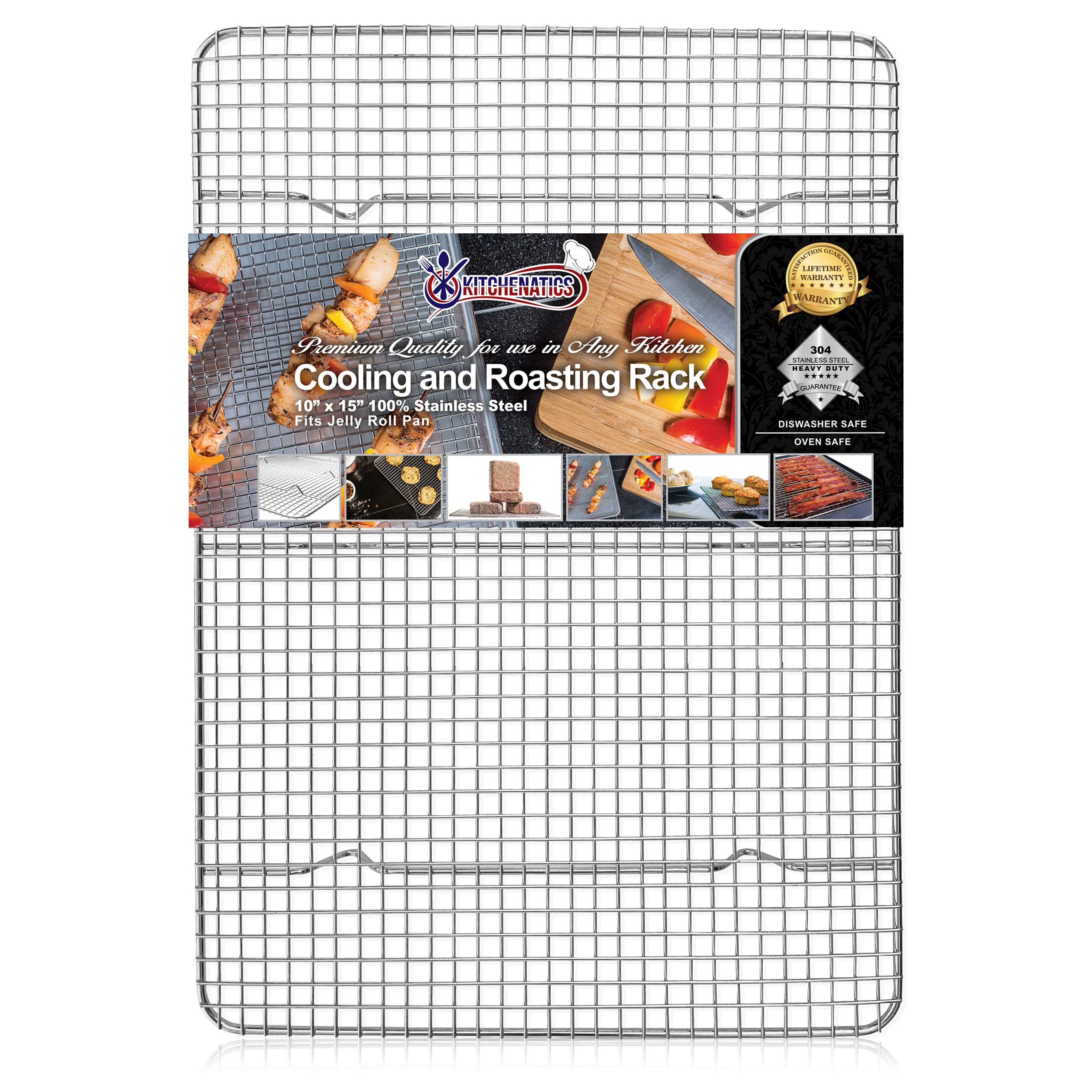 KITCHENATICS Heavy Duty Half Sheet Cooling Racks, Rust Resistant Stainless Steel Baking Racks, Wire Racks Fit Half Sheet Pan, Bacon Grill Rack for Oven, Cookie Cooling Racks 11.8" x 16.9" IN, Set of 2