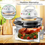 Аерофритюрниця Nutrichef PKAIRFR48.5, інфрачервона конвекція, галогенна духовка, стільниця, приготування їжі, нержавіюча сталь, 13 кварт, 1200 Вт, готує швидкі здорові страви, для картоплі фрі та чіпсів (біла), один розмір