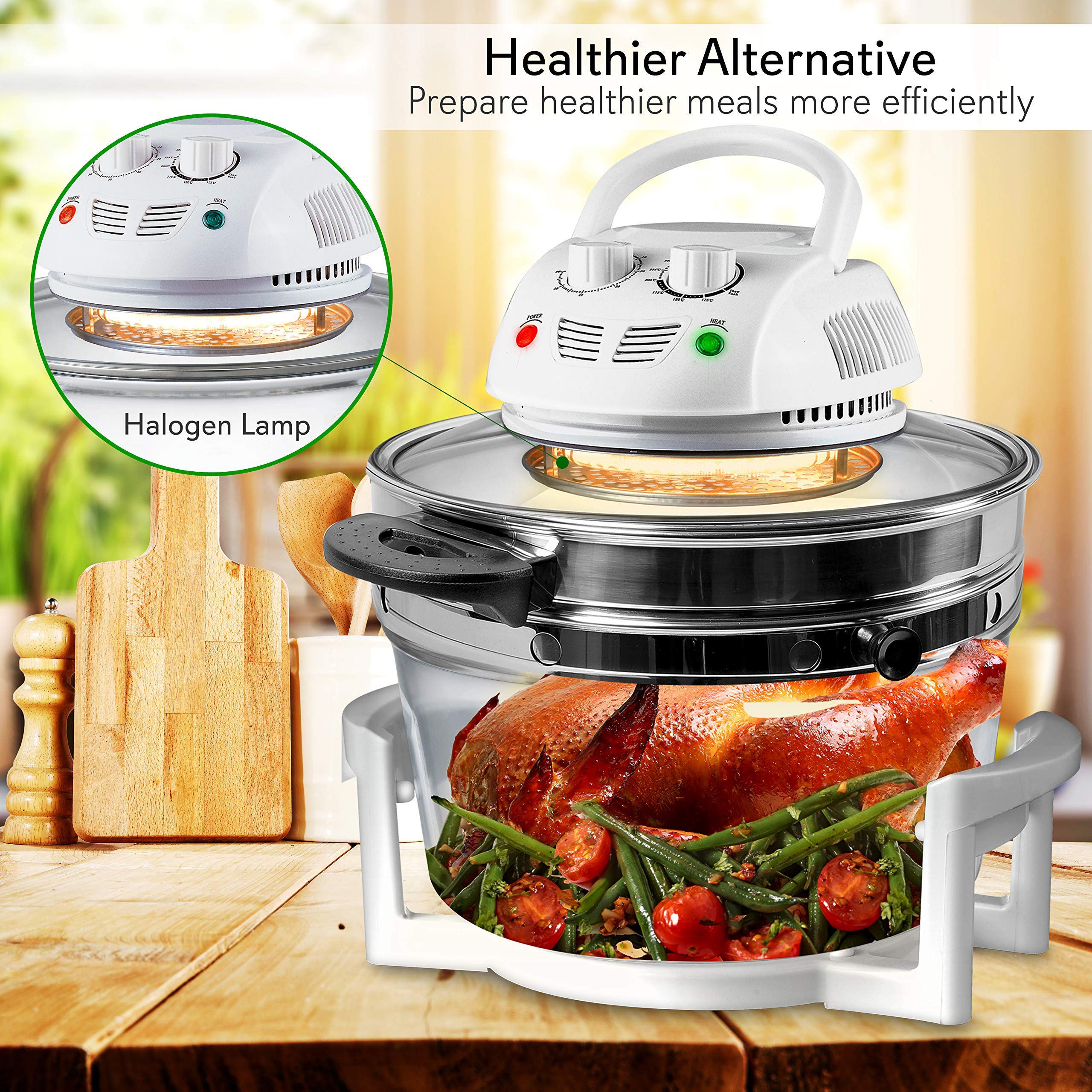 Nutrichef PKAIRFR48.5 Air Fryer, Infrared Convection, Halogen Oven Countertop, Gotowanie, Stal nierdzewna, 13 Quart 1200 W, Przygotuj szybkie zdrowe posiłki, do frytek i chipsów (biały), Jeden rozmiar