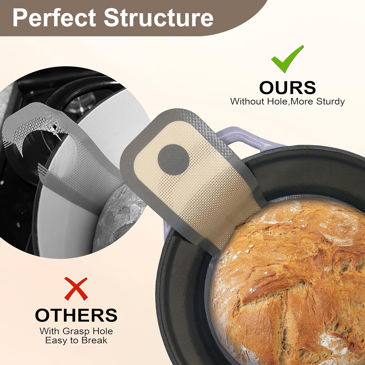 Silicone Bread Sling for Dutch Oven, 2 Pcs Non-Stick & no objectional odor Bread Baking Mat Set, antislip Reusable Bread Sling with Long Handle to Transfer Sourdough, large, Gray