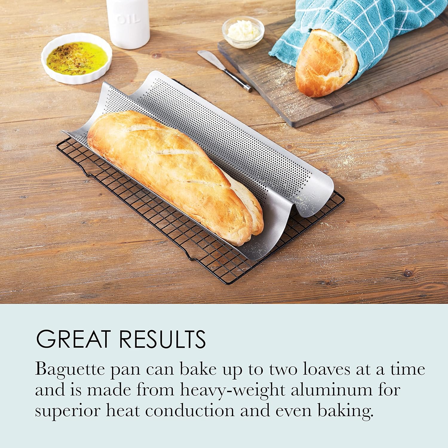 Chicago Metallic Commercial II Non-Stick Perforated French Bread Pan, Perfect for creating a crisp, golden-brown crust,