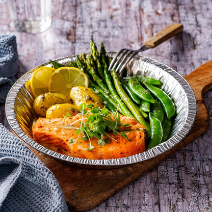 NoCry Premium Disposable Pie Pans (50 Pack) — 9 Inch Foil Aluminum Tins with Full Curl Lip for Baking Delicious Tarts or Crispy Pastry Crusts — Lightweight Yet Sturdy — Even Heat Distribution