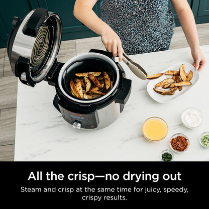 Ninja OL701 Foodi 14-in-1 SMART XL 8 Qt. Pressure Cooker Steam Fryer with SmartLid & Thermometer + Auto-Steam Release, that Air Fries, Proofs & More, 3-Layer Capacity, 5 Qt. Crisp Basket, Silver/Black