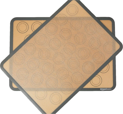 Amazon Basics Silicone Baking Mat for Macarons, Non-Stick, Food Safe, 16.5" x 11.6", Beige/Gray, Pack of 2
