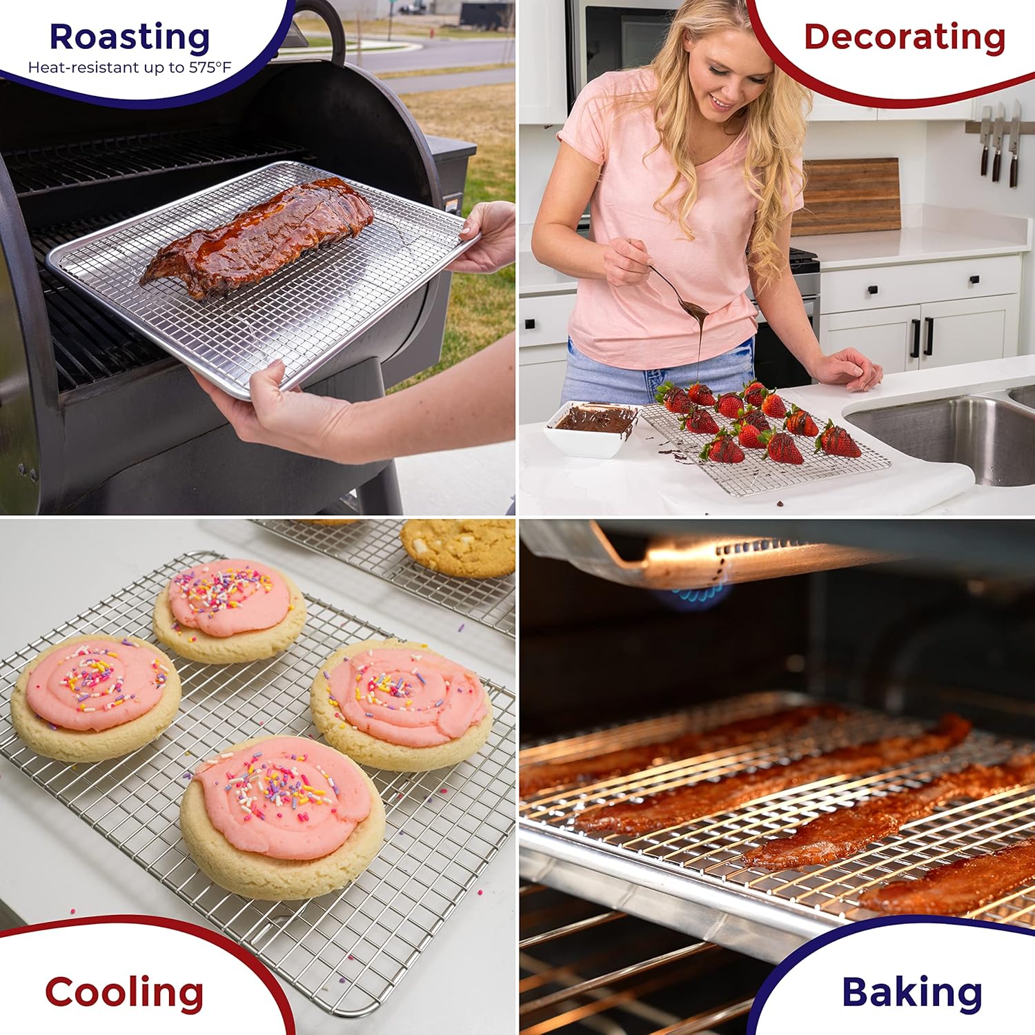 KITCHENATICS Heavy Duty Half Sheet Cooling Racks, Rust Resistant Stainless Steel Baking Racks, Wire Racks Fit Half Sheet Pan, Bacon Grill Rack for Oven, Cookie Cooling Racks 11.8" x 16.9" IN, Set of 2