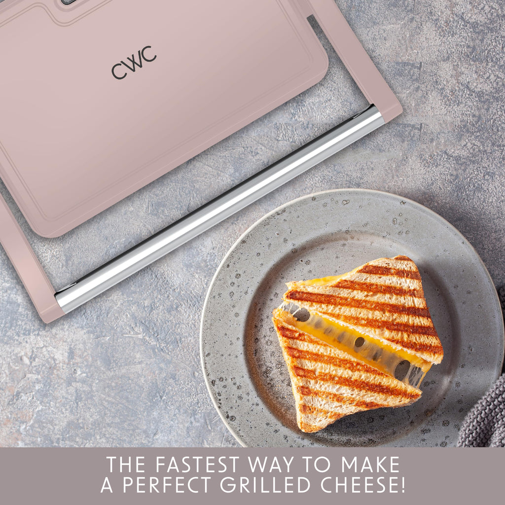 COOK WITH COLOR Panini Maker: 2-Slice Press Grill, 760W Power, Non-Stick Plates, Cool Touch Handle, Compact Design, Fast Cooking - Ideal for Delicious Paninis, Pink