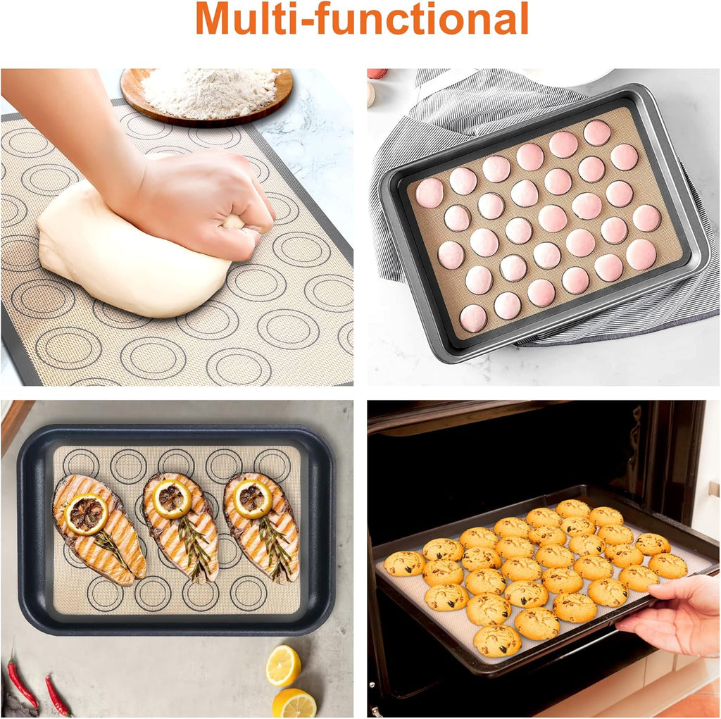 HOOMIL Macaron Silicone Baking Mats 2-Pack, 18" x 13" Commercial Half Sheet Size Macaron Silicone Mat, Non-Stick, Reusable, Food Safe Baking Mat - Brown+Gray