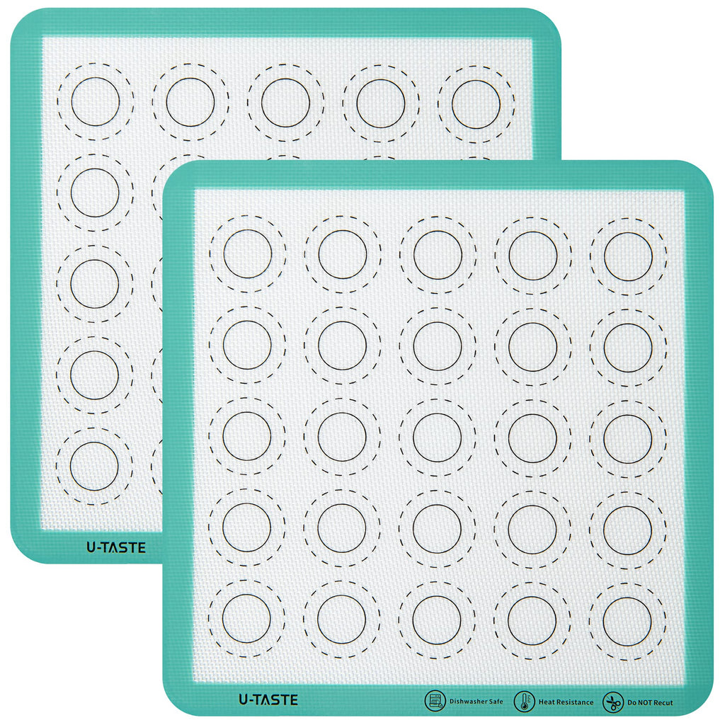 U-Taste 446ºF Heat Resistant Macaron Silicone Baking Mat, Non Stick Reusable Cookies Pastry Sheet Liner with Edge Enhancement Circle Measurement (Half/Jelly Roll/Quarter Sheets Size, Aqua Sky)