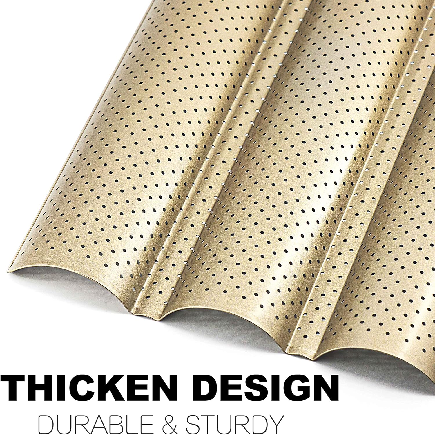 Anaeat 2 Pack Nonstick Perforated French Bread Baking Pan, 15"X 13" Premium Toast Mold for 4 Loaves Baguettes, French & Italian Bread Trays for Baking Loaf Bread, Ventilation & Heat Resistant (Gloden)