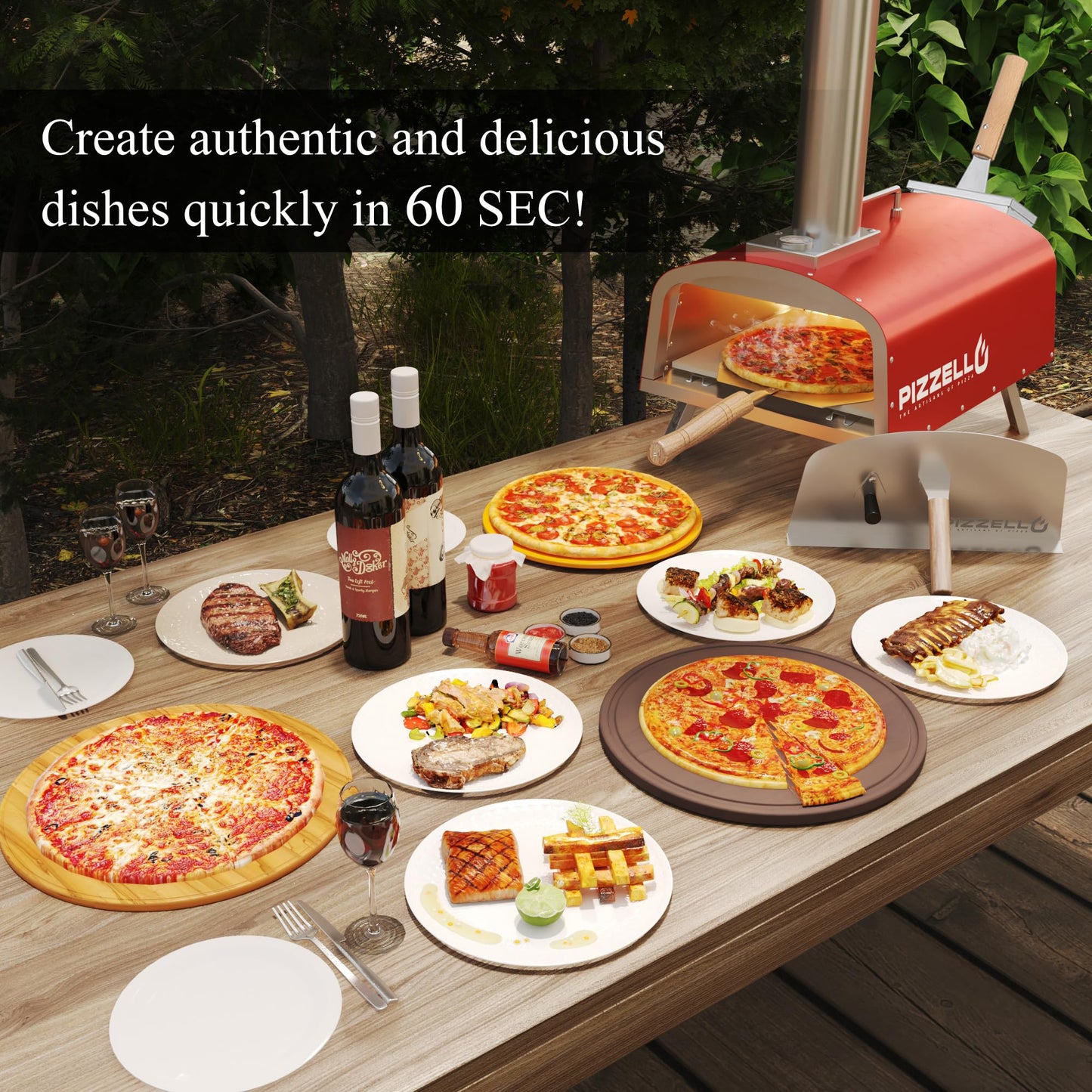 PIZZELLO 12" Outdoor Pizza Oven Propane and Wood Fired Pizza Maker Multi-Fuel Pizza Ovens with Gas Burner, Wood Tray, Stone, Pizza Peel, Cover, Forte Gas (Red)