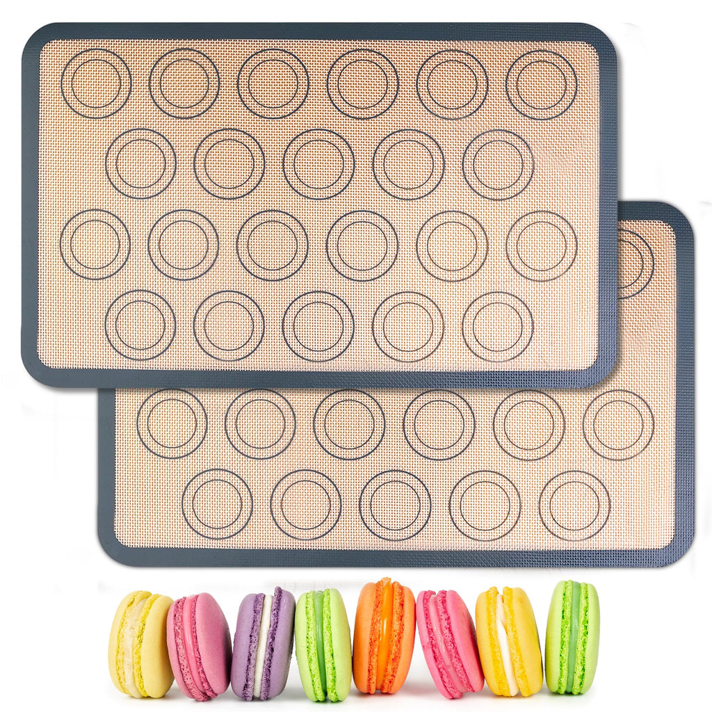 HOOMIL Macaron Silicone Baking Mats 2-Pack, 18" x 13" Commercial Half Sheet Size Macaron Silicone Mat, Non-Stick, Reusable, Food Safe Baking Mat - Brown+Gray