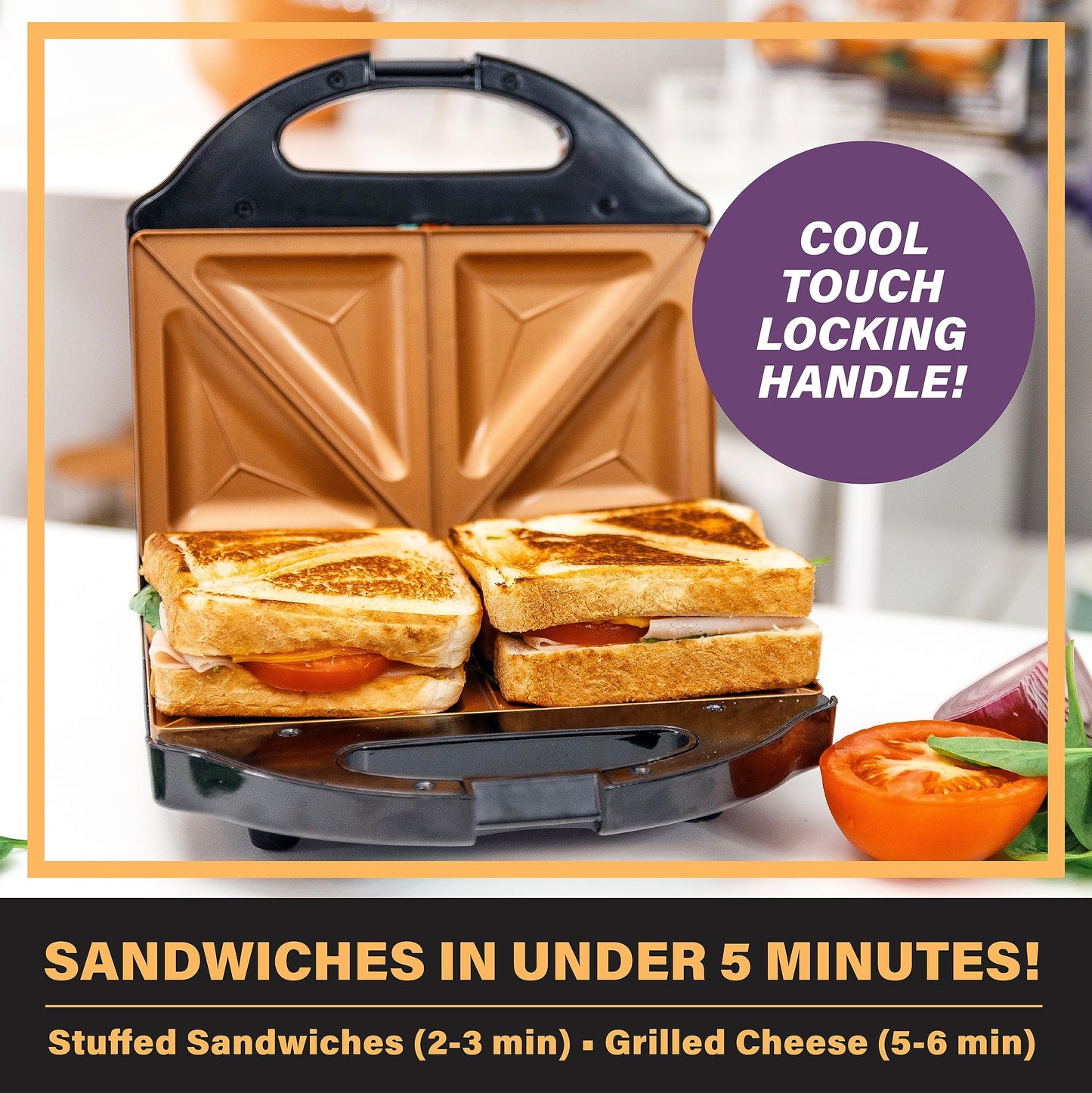 Gotham Steel Nonstick Panini Press Sandwich Maker, 2in1 Breakfast Sandwich Maker Grill / Sandwich Press Grill with Indicator Light, Grilled Cheese Maker Makes 2 Sandwiches with Easy Cut Edges