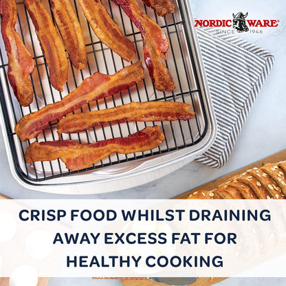 Nordic Ware Oven Crisp Baking Tray 2pc Set Includes Pan and Rack; Natural Aluminum For Air Frying, Crisping, Broiling, Baking