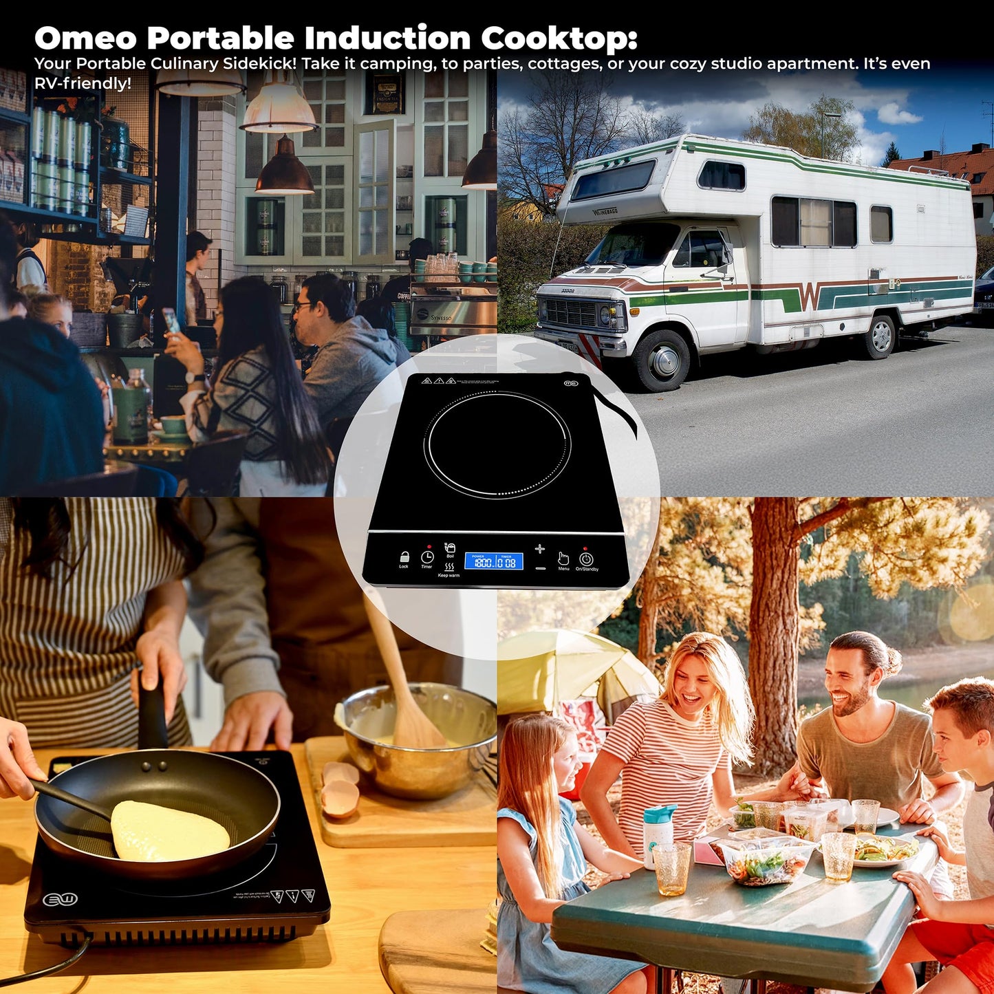 OMEO Portable Induction Cooktop Hot Plate Countertop Burner 1800 Watts Induction Burner with LCD Sensor Touch, LED Display, 10 Temperature Levels, Child Safety Lock, Auto Shutoff Function