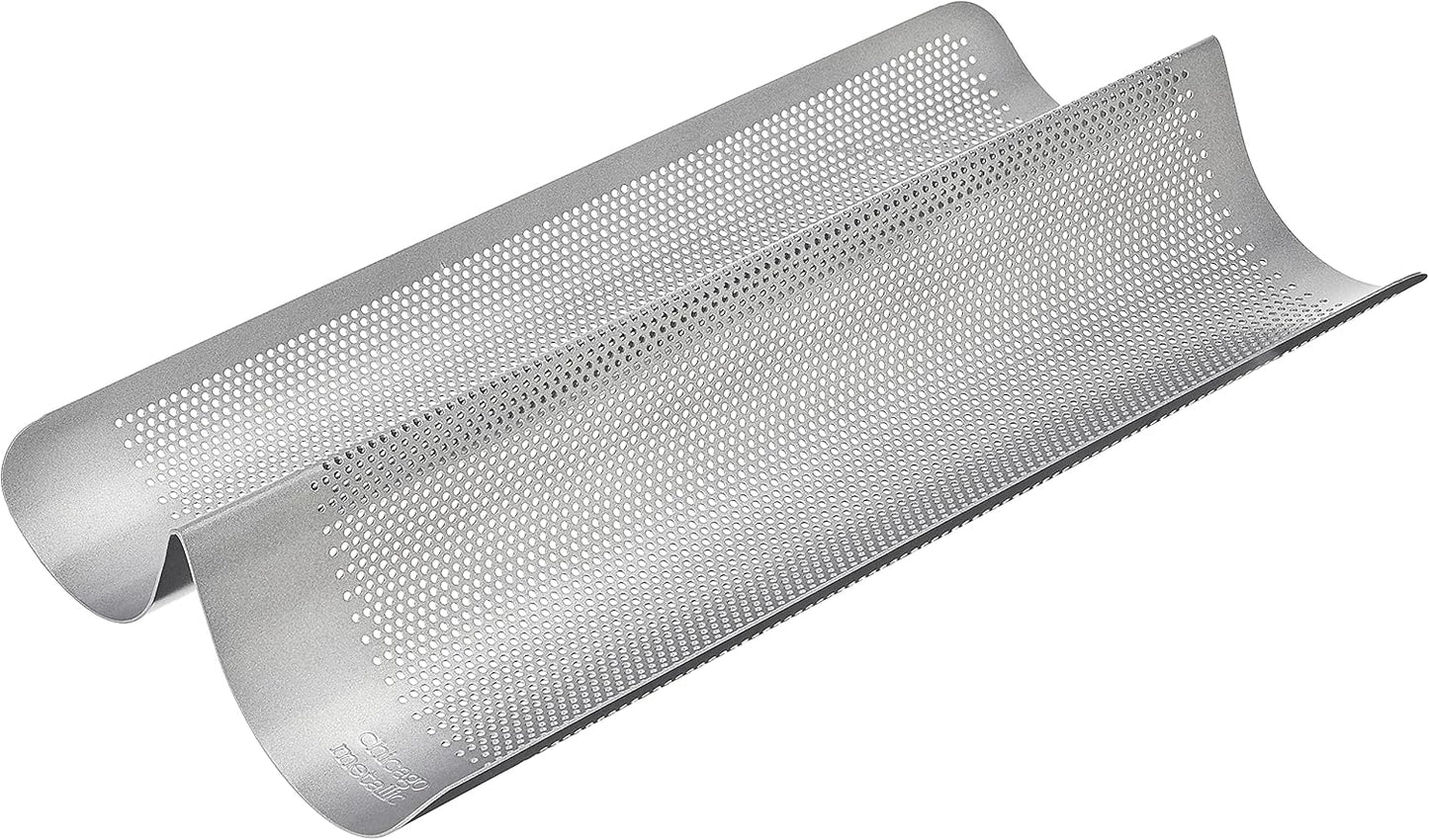 Chicago Metallic Commercial II Non-Stick Perforated French Bread Pan, Perfect for creating a crisp, golden-brown crust,