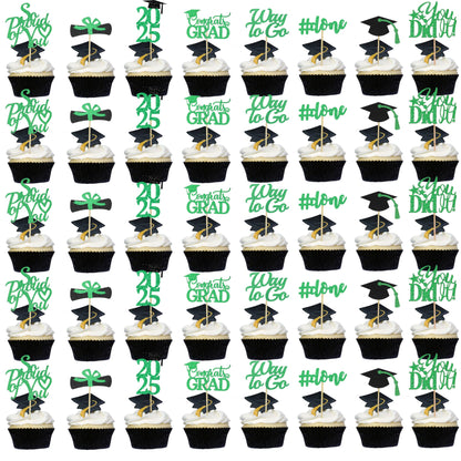 Graduation Decorations 2025 Blue, Graduation Cupcake Toppers 2025 Blue Black, Glitter Class of 2025 Cupcake Toppers Supplies, Class of 2025 Congrats Grad Cap Diploma Cupcake Picks - 40Pcs