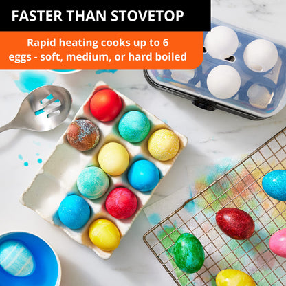 KRUPS: Simply Electric Plastic and Stainless Steel Egg Cooker 6 Eggs 400 Watts Hard, Medium, and Soft Boiled, Poached, Scrambled, Omelets, Rapid Cook Black