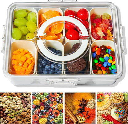 Snackle Box Container Divided Serving Platters with Lid and Handle Divided Snackle for Portable Snack Box Container Tray Perfect for Candy Fruit and Treats