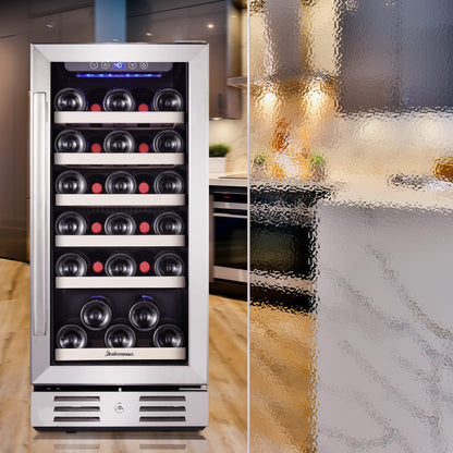 Kalamera Mini Fridge 15" Wine Cooler Refrigerator - 30 Bottle Wine Fridge with Stainless Steel Refrigerator& Double-Layer Tempered Glass Door and Temperature Memory Function Built-in or Freestanding