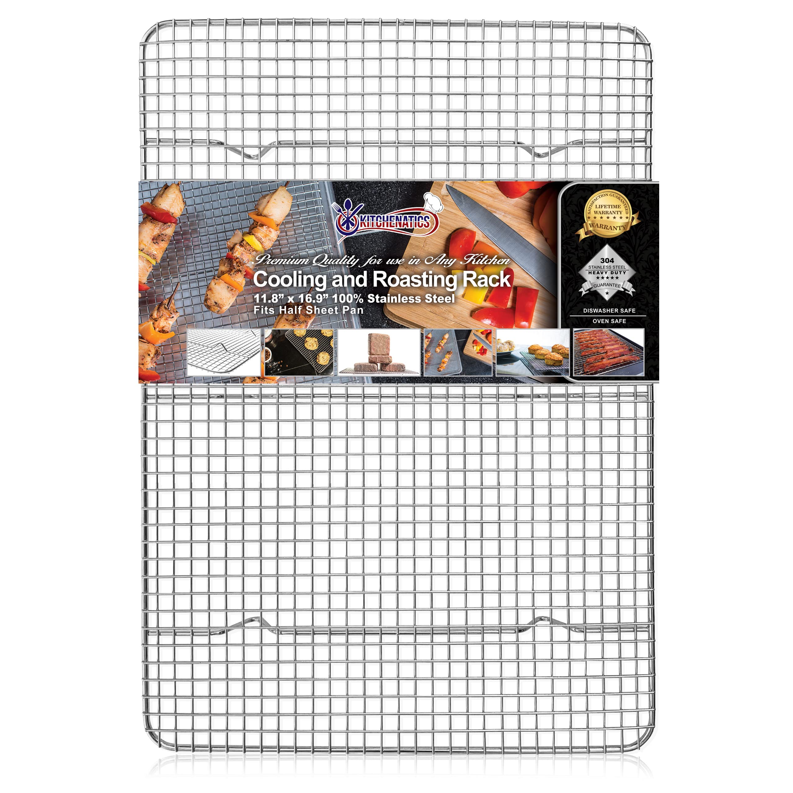KITCHENATICS Heavy Duty Half Sheet Cooling Racks, Rust Resistant Stainless Steel Baking Racks, Wire Racks Fit Half Sheet Pan, Bacon Grill Rack for Oven, Cookie Cooling Racks 11.8" x 16.9" IN, Set of 2