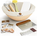 Superbaking Banneton Bread Proofing Basket, Sourdough Bread Baking Supplies, Round 9 Inch Sourdough Starter Kit, Proofing Basket for Baking, Bread Making Supplies Tools, Banneton Basket Gift Set