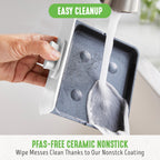 Станція для приготування сніданків GreenLife 3-в-1, корисні керамічні антипригарні подвійні сковорідки для яєць, м'яса, ковбас, бекону, млинців та сендвічів на сніданок, шухляда для 2 скибочок тосту, простий у використанні таймер, білий колір