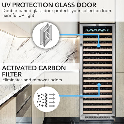 Whynter BWR-1662SD 166 Wbudowany lub wolnostojący kompresor ze stali nierdzewnej o dużej pojemności do lodówki na wino do otwartego wyświetlacza LED, czarny-166 Butelka, czarny