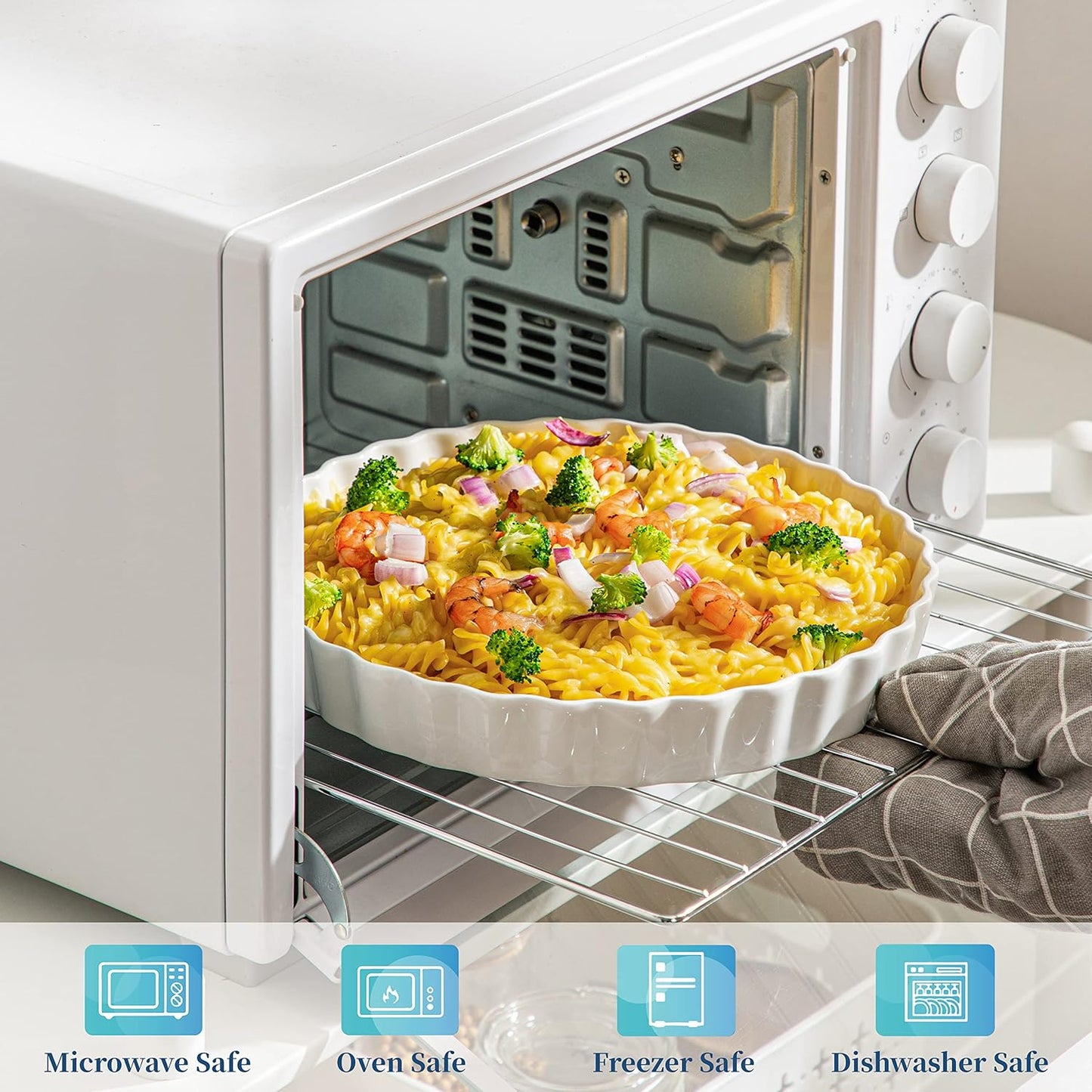 LOVECASA Porcelain Quiche Baking Dish,10 Inch Reusable Pie Pan Quiche Pan, Non-Stick Round Pie Dish, Tart Pan with Ruffled Edge,Pie Pan for Pies | Microwave,Dishwasher,and Oven Safe (White)