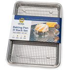 Ultra Cuisine Quarter Sheet Pan with Wire Rack Set - Includes Premium Aluminum Baking Sheet with 100% Stainless Steel Baking Rack, Dishwasher Safe Cookie Cooling Racks with 1/4 Pan Commercial Quality