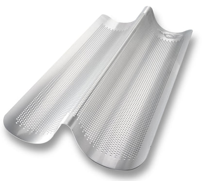 USA Pan Bakeware Aluminum Perforated Nonstick French Baguette Bread Pan, 3-Loaf