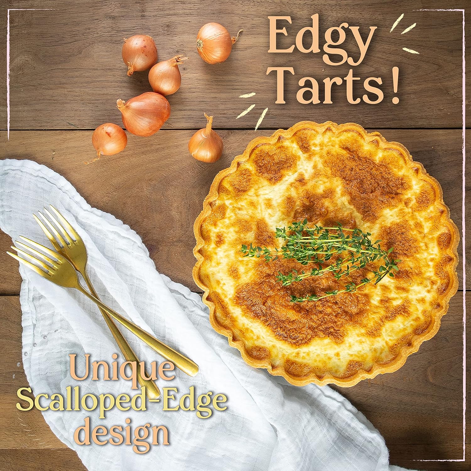 Patz&Patz Fluted Tart Pan 9 Inch Removable Bottom with Patented Silicone Crust Shaper | Nonstick Carbon Steel Quiche Baking Dish, Fruit Tart Molds for Baking, Quiche Pan & Pie Mold - PFOA & PTFE-Free