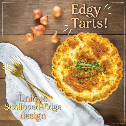 Patz&Patz Fluted Tart Pan 9 Inch Removable Bottom with Patented Silicone Crust Shaper | Nonstick Carbon Steel Quiche Baking Dish, Fruit Tart Molds for Baking, Quiche Pan & Pie Mold - PFOA & PTFE-Free