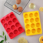 2PCS Silicone Cookie Chocolate Molds, Vituer 12-Cavity Round Silicone Baking Mold for Oreo, Candy, Chocolate, Cookie, Mini Cake and Jelly, Dishwasher Safe (Red+ Orange)