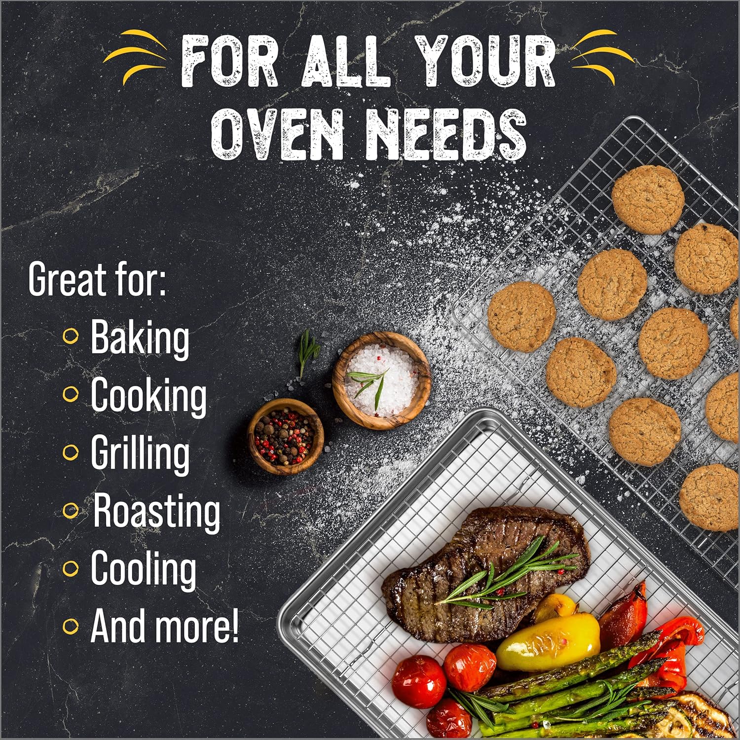 Checkered Chef Baking Sheet Pan and Cooling Rack - Half Sheet, 18" x 13" Aluminum Cookie Sheets and Stainless Steel Wire Rack for Baking