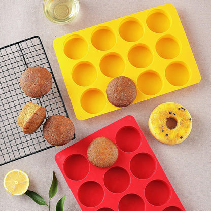 2PCS Silicone Cookie Chocolate Molds, Vituer 12-Cavity Round Silicone Baking Mold for Oreo, Candy, Chocolate, Cookie, Mini Cake and Jelly, Dishwasher Safe (Red+ Orange)