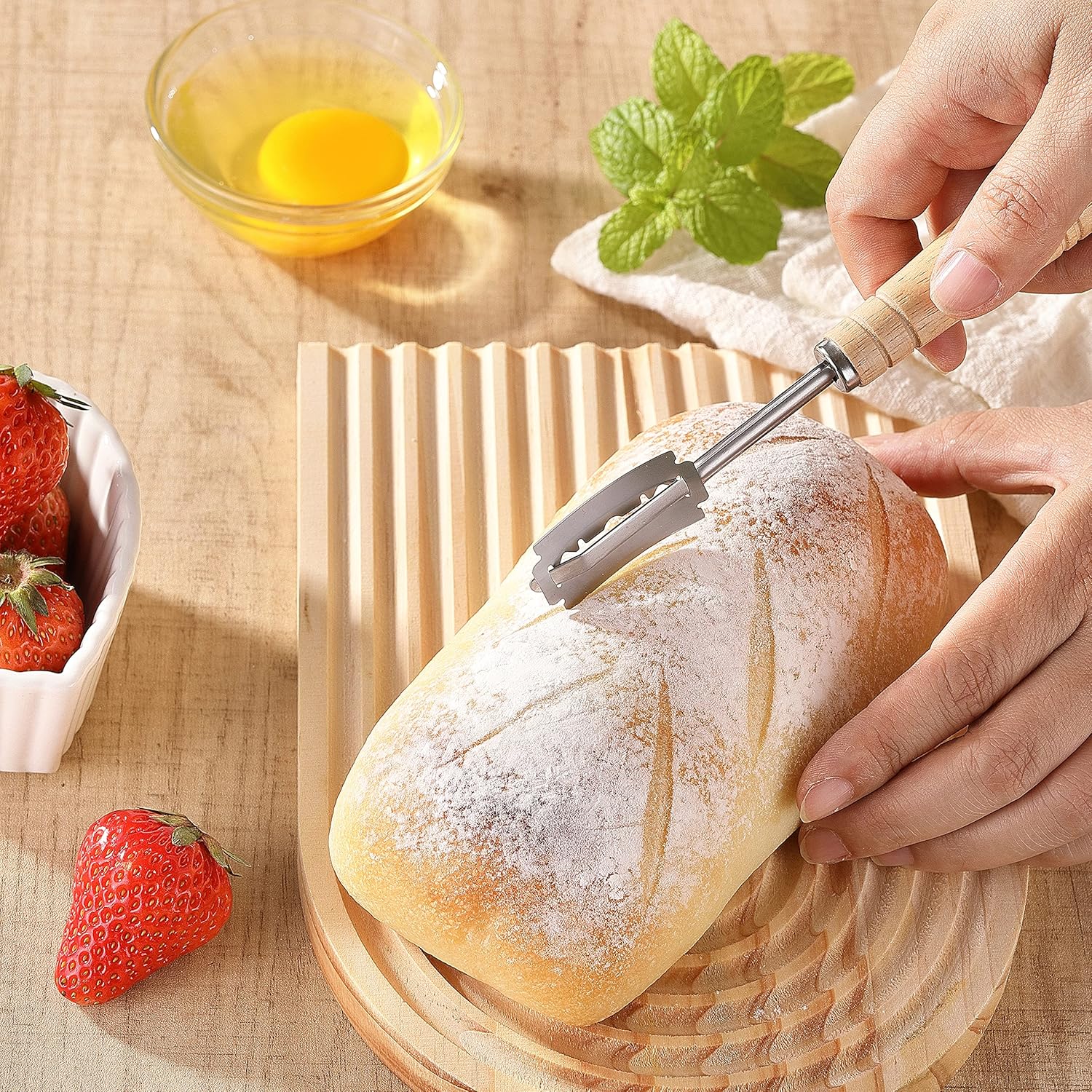 Lccowot Bread Lame, Stainless Steel Bread Lame Dough Scoring Tool, Premium Sourdough Scoring Tool, Bread Scorer with 10 Razor Blades